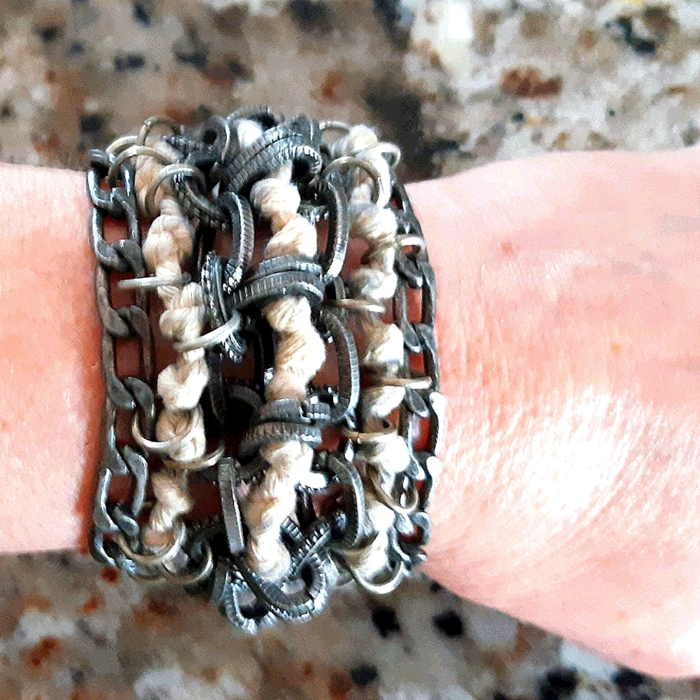NWOT Handmade Metal & Hemp Bracelet